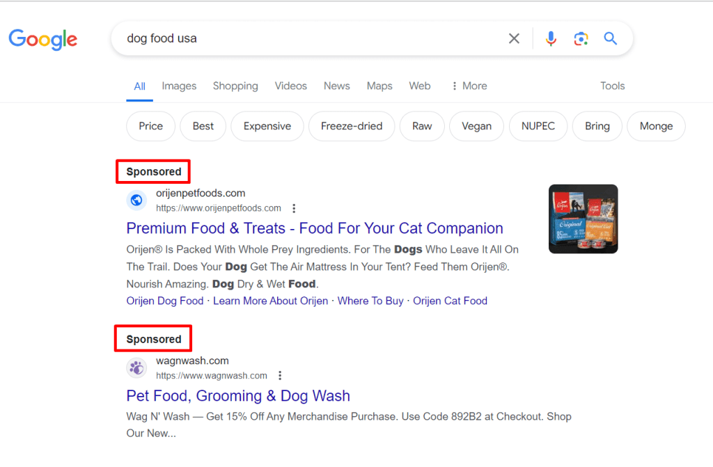 Here the red mark is indicating google ads results