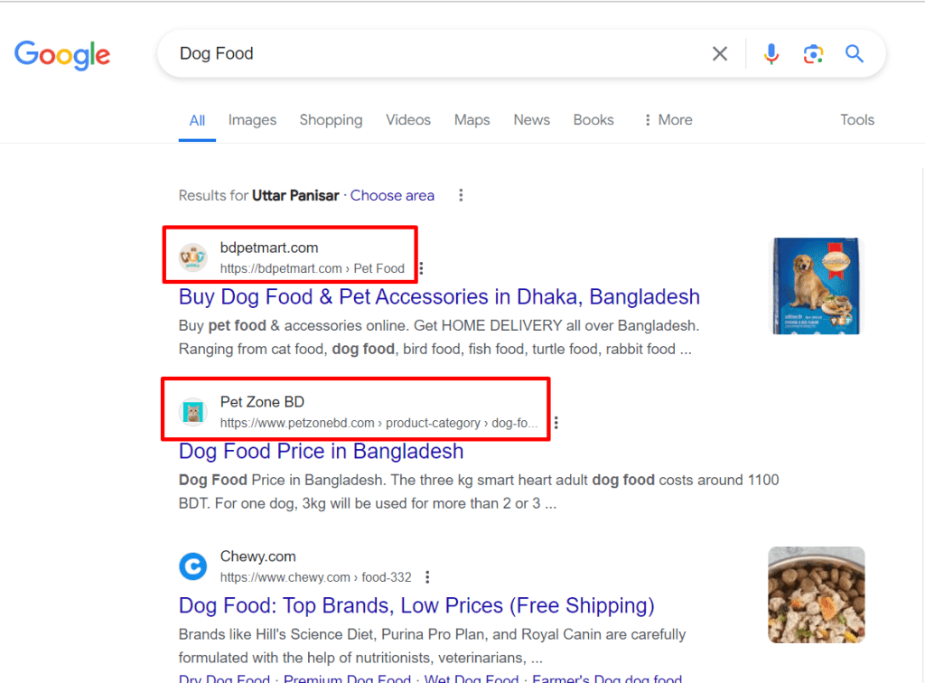 Here the red mark is indicating organic results by SEO